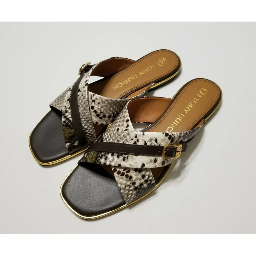 NWOB Tory Burch Delaney Embossed Snake Leather Sandal Slide Aspen Multi 10 $268